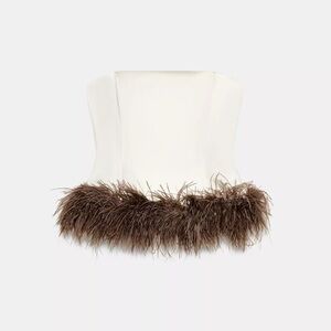 Zara feather bandeau Cream Top with Brown Feather Detail